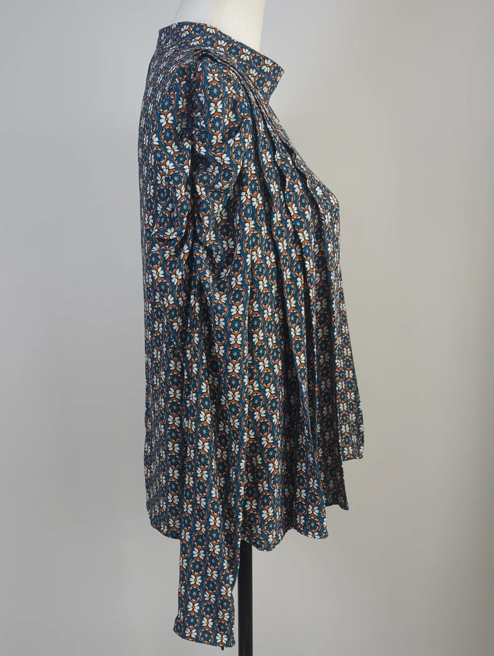NWT Zara Boho Floral Medallion High Neck Long Puff Sleeve Blouse Teal LARGE